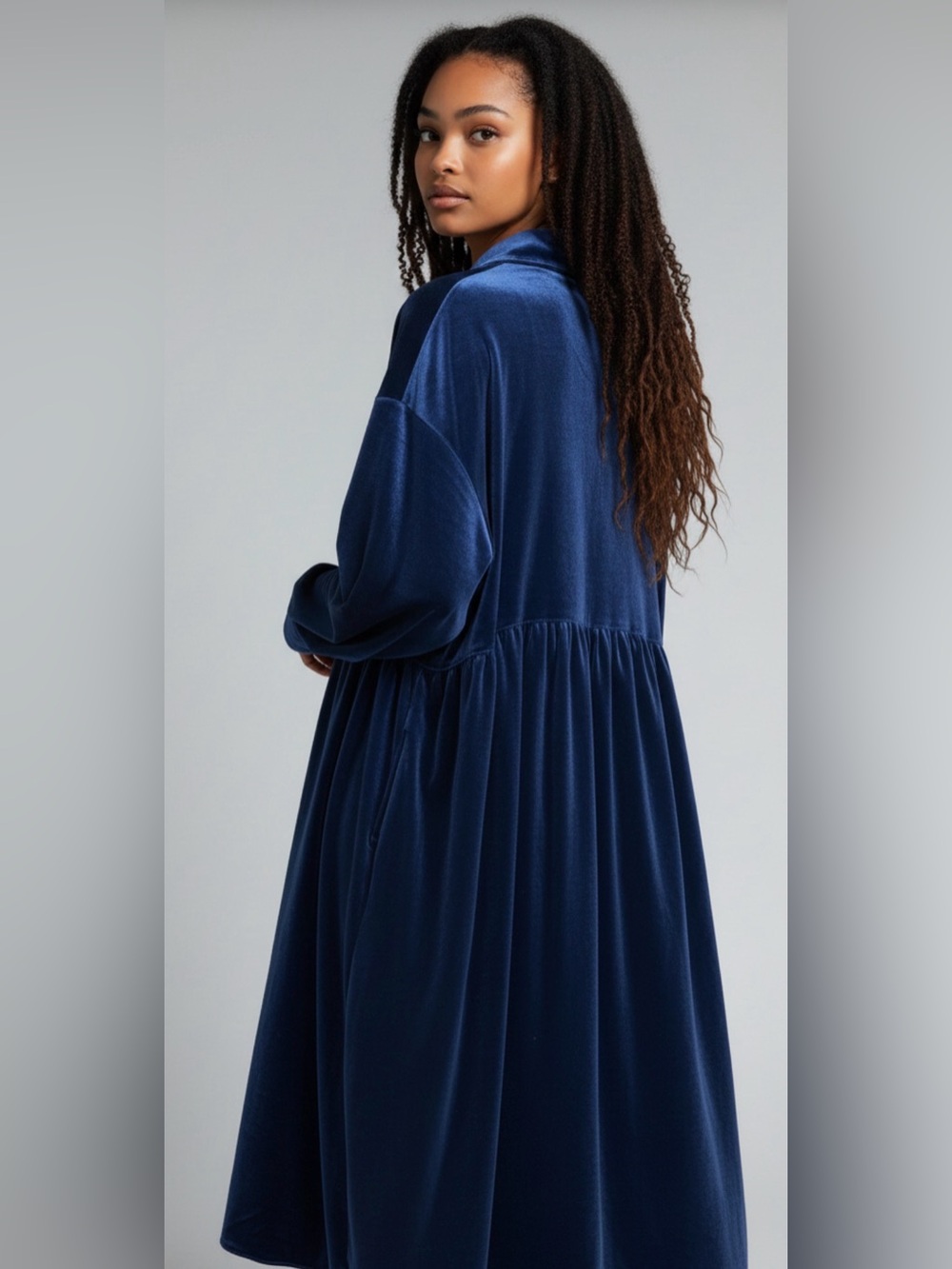 3 Potato Velvet Navy Blue Long Sleeve Maxi Dress XL